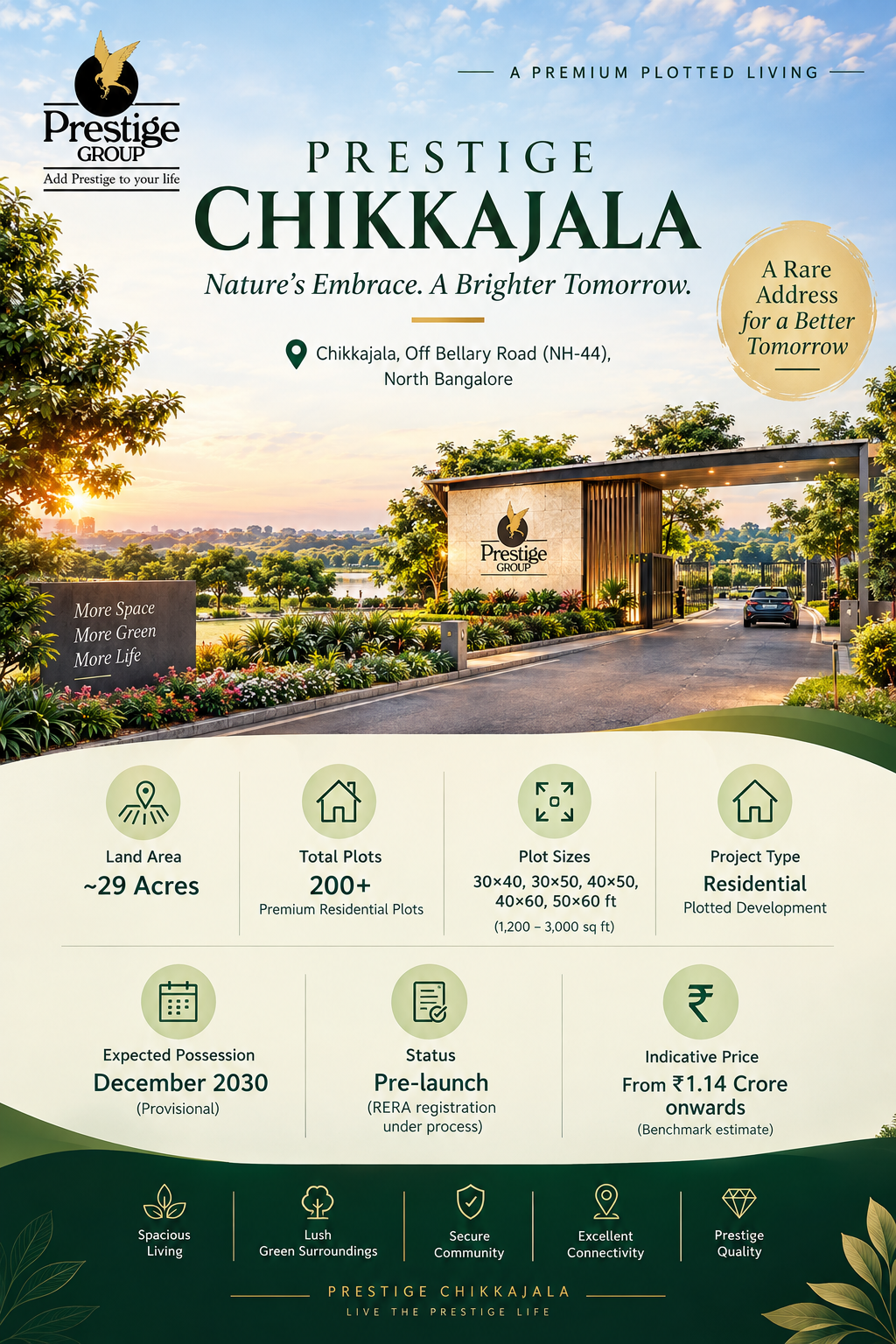 Prestige Chikkajala – premium residential plotted development in Chikkajala, off Bellary Road, North Bangalore